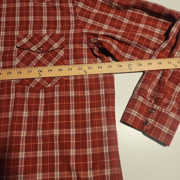 Old Navy Pearl Snap Shirt Western Red Black Plaid Rodeo Cowboy Mens XXL‎ 2XL EUC - Picture 12 of 13
